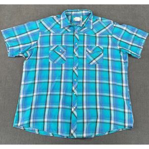 Wrangler Shirt‎ Men 2X Blue Plaid Western Pearl Snap Short Sleeve Cowboy Casual